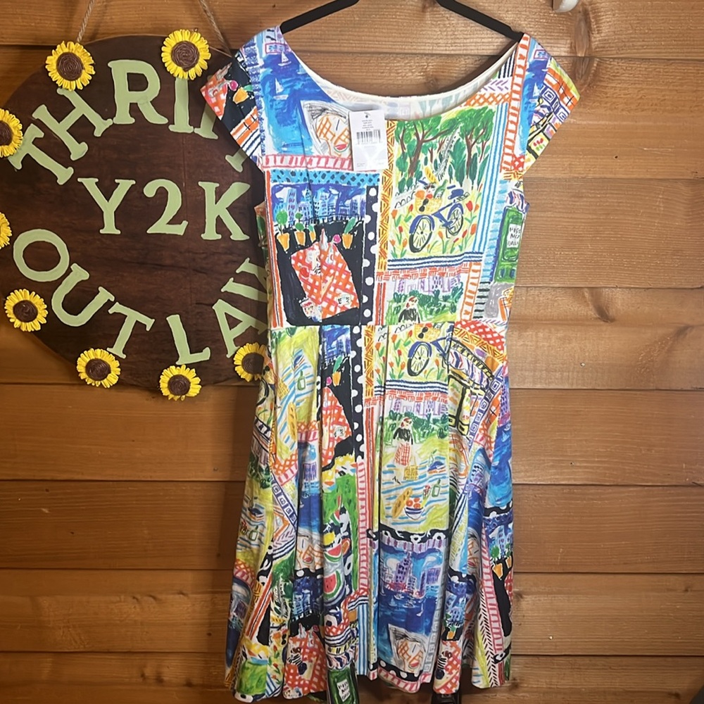 NWT Kate Spade Mariella Picnic Pleat Midi Dress European Summer Watermelon Bike - Picture 6 of 8
